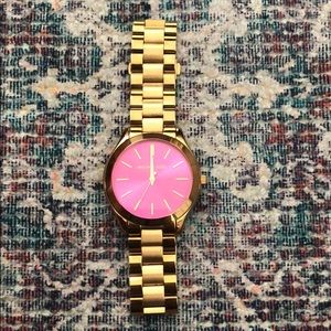 Michael Kors Runway Pink Dial Gold Tone Watch